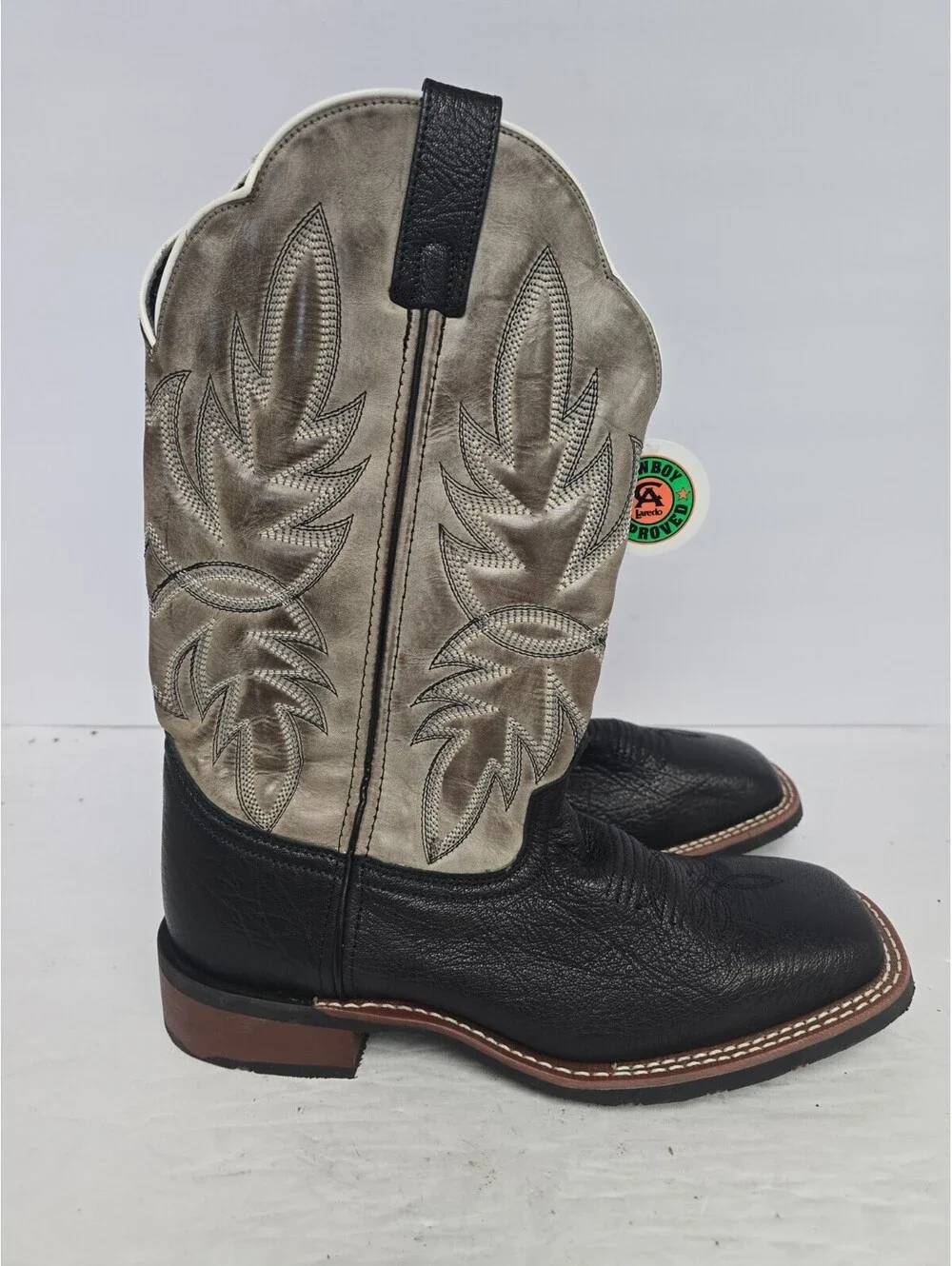 Laredo Men's 7910 Isac Square Toe Leather Cowboy Western Boot Black Gray 9.5D
